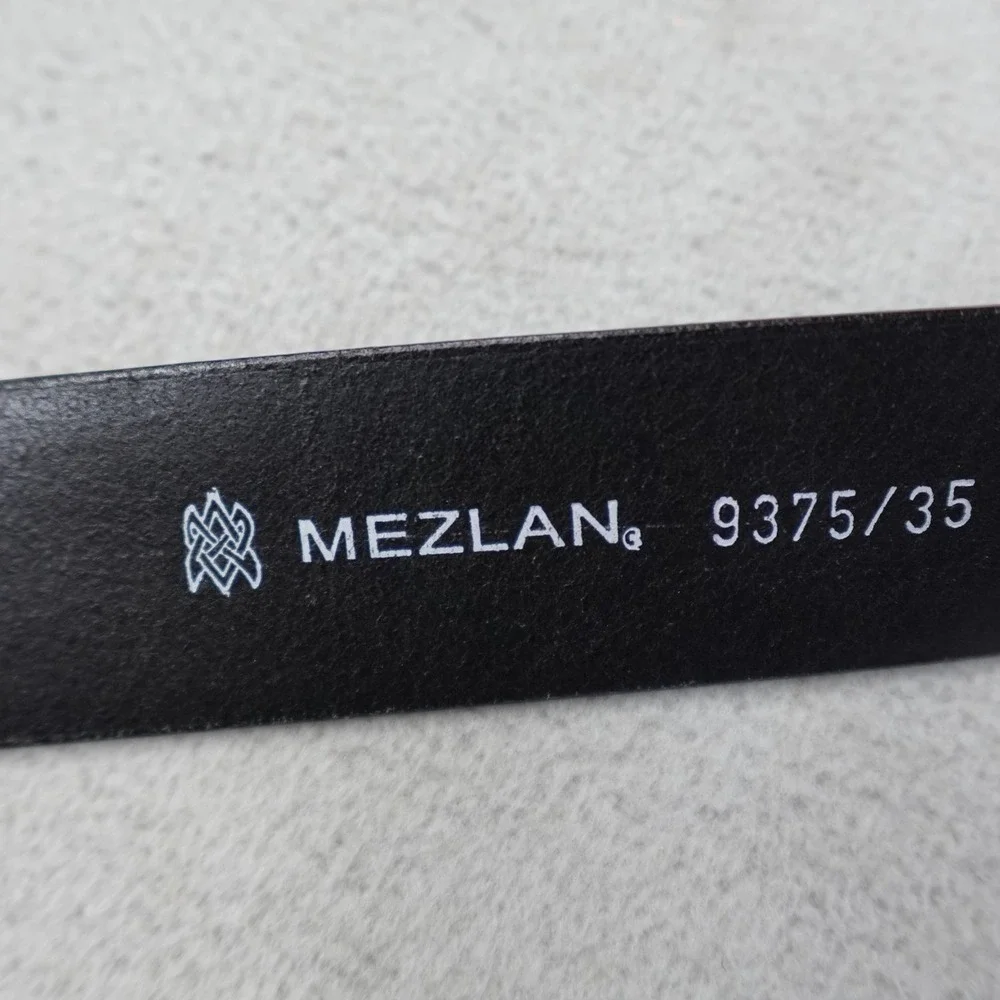 Mezlan Leather Belt Mens 40 Black Embossed Silver Buckle Designer Spain